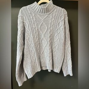 J. Crew Chunky Baby Blue and  Cable Knit Movkneck Sweater